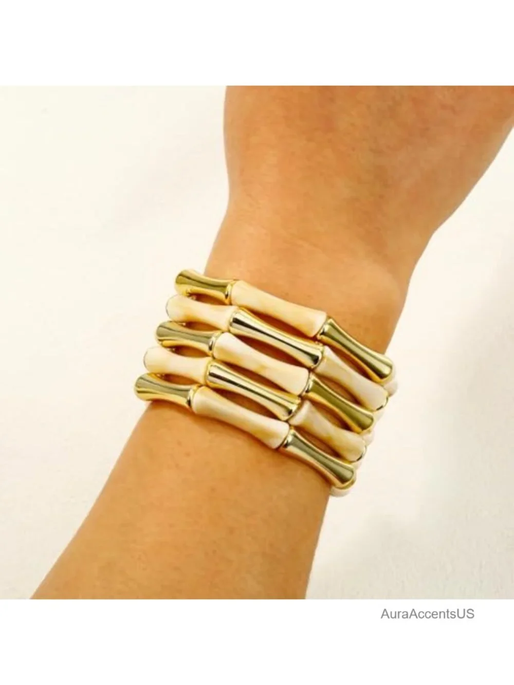 Gold Plated Acrylic Bead Stretch Bangle Bracelets for Women Stackable Summer